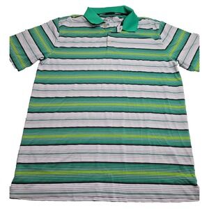 NIKE Golf Tour Performance Polo Shirt Dri-Fit Mens L‎ Green Striped Short Sleeve